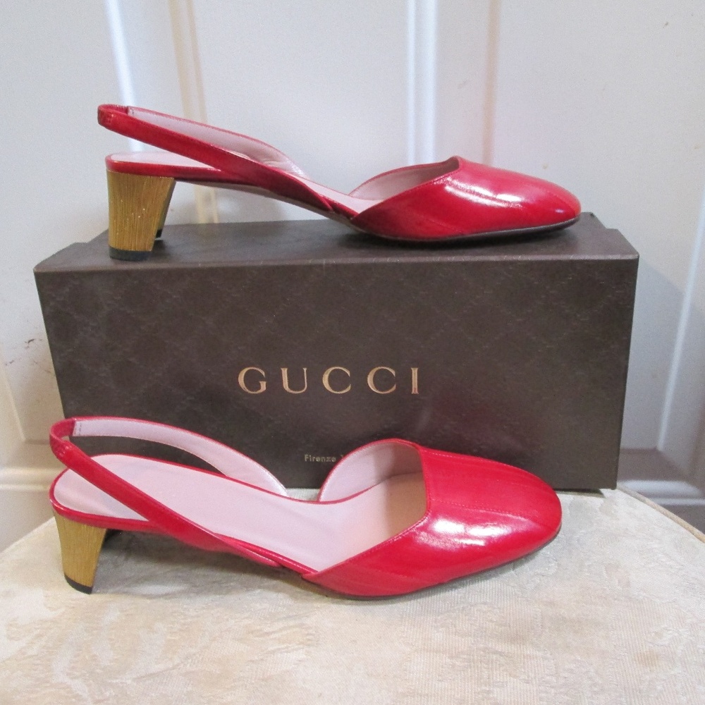new GUCCI ARIELLE Eel SKIN Round Toe Sling Back Pump Shoes Sz 39 ..made in Italy